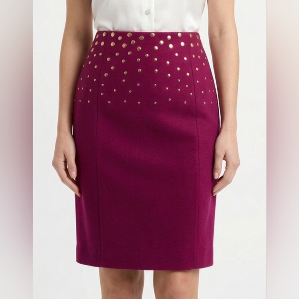 ANTONIO MELANI Magenta Pencil Skirt with Gold Studs Size 4
